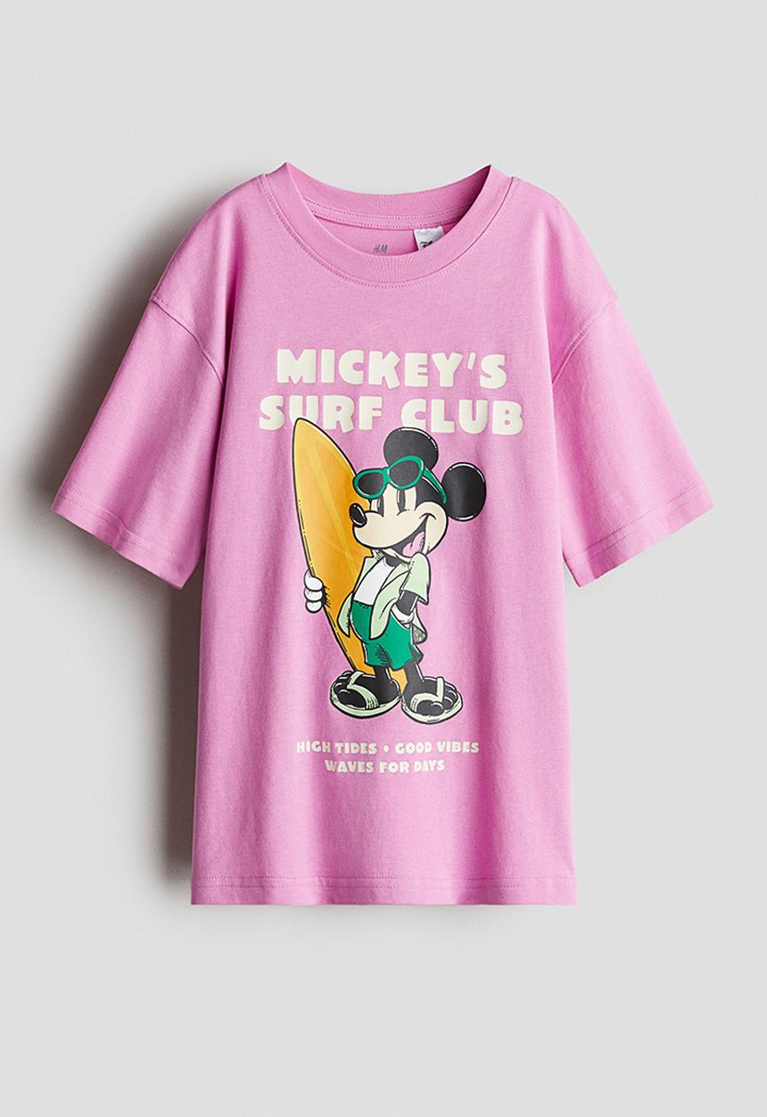 H&M - Oversized printed T-shirt - pink/mickey mouse