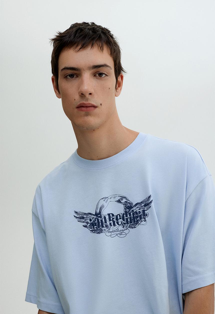 H&M - Loose fit printed T-shirt - light blue non redibit