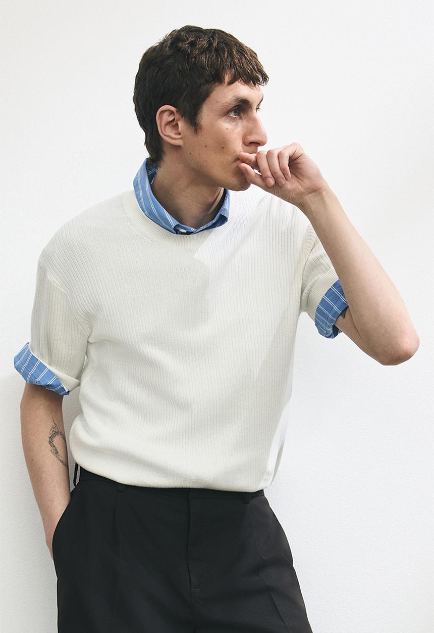 H&M - Slim fit rib-knit T-shirt - white