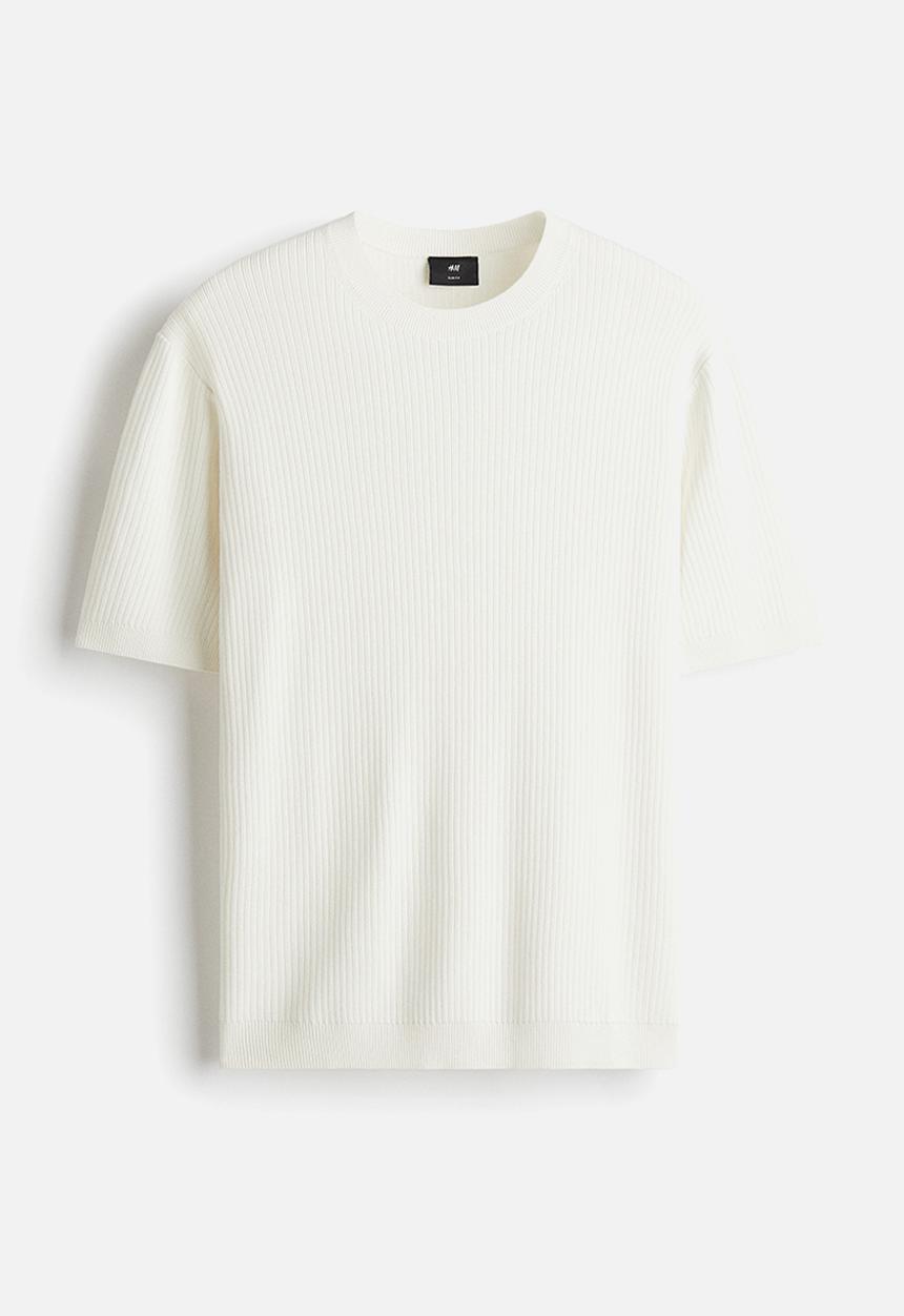 H&M - Slim fit rib-knit T-shirt - white