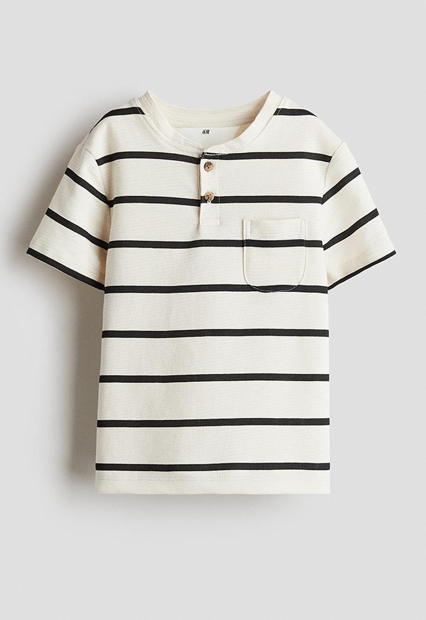 H&M - Cotton henley top - white & black striped 