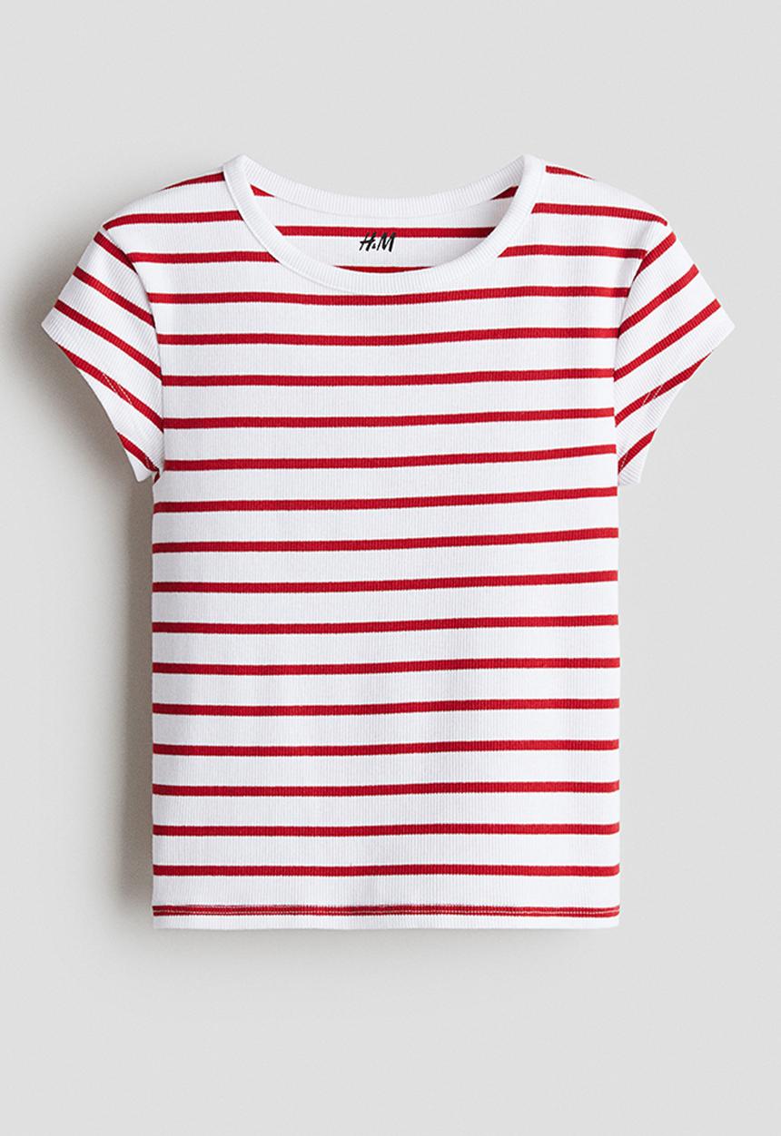 H&M - Ribbed cotton top - white/red striped 
