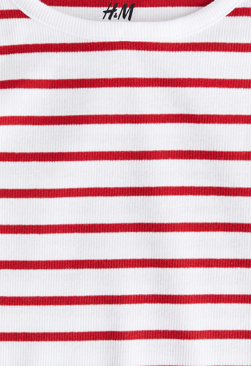 H&M - Ribbed cotton top - white/red striped 