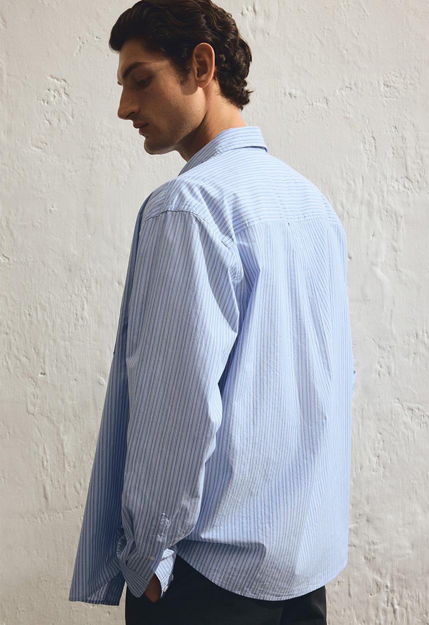 H&M - Loose fit poplin shirt - light blue striped