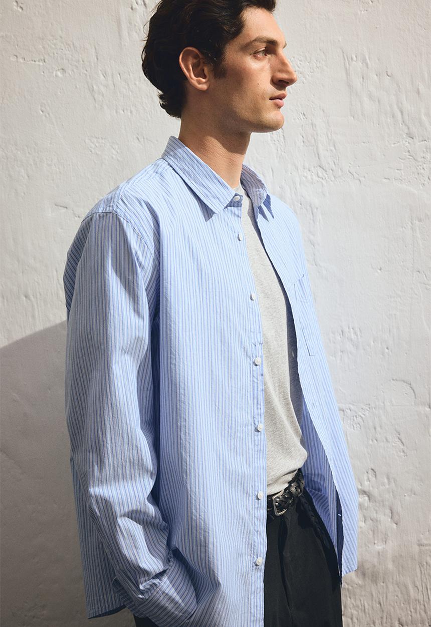 H&M - Loose fit poplin shirt - light blue striped