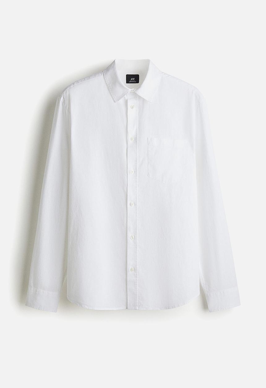 H&M - Regular fit linen-blend shirt - white