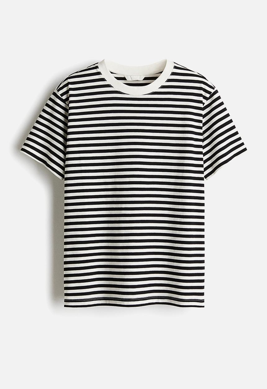 H&M - Cotton T-shirt - black & white striped 