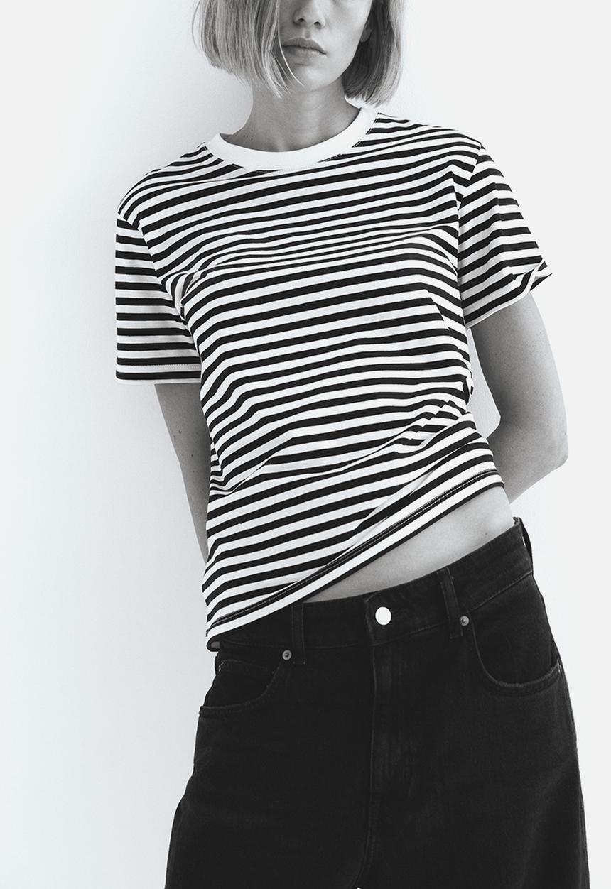 H&M - Cotton T-shirt - black & white striped 