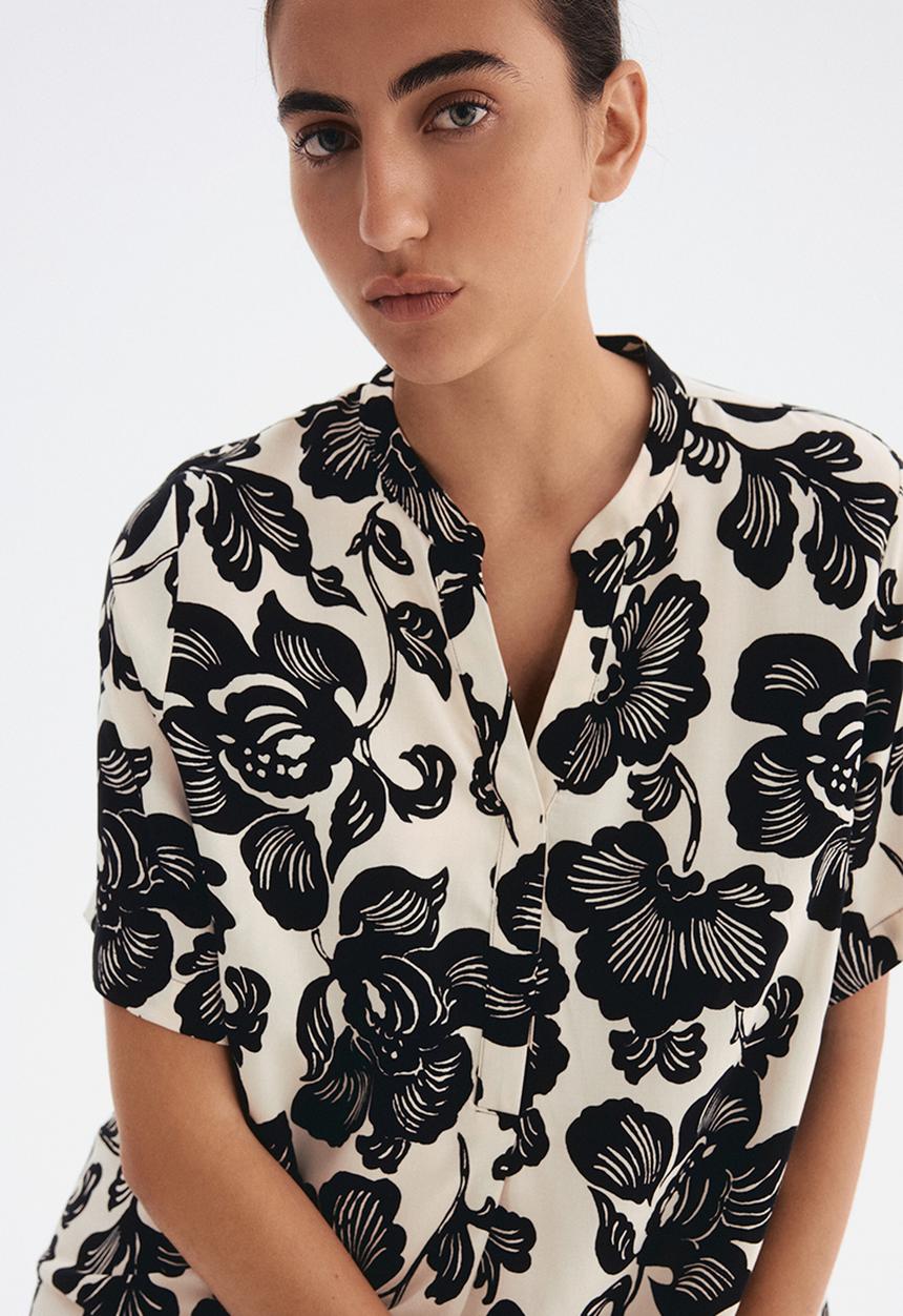 H&M - Viscose tunic dress - cream & black floral 