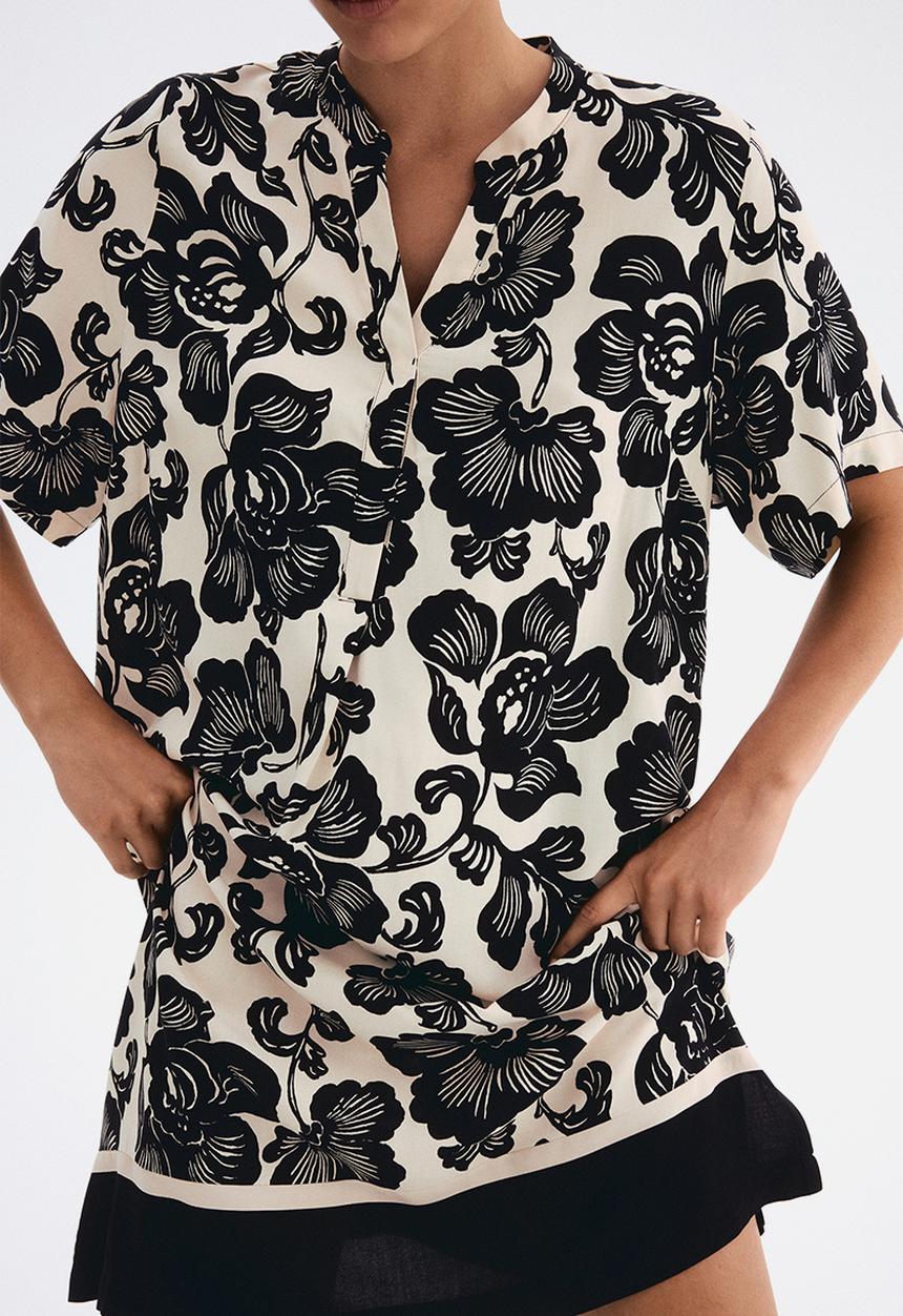 H&M - Viscose tunic dress - cream & black floral 