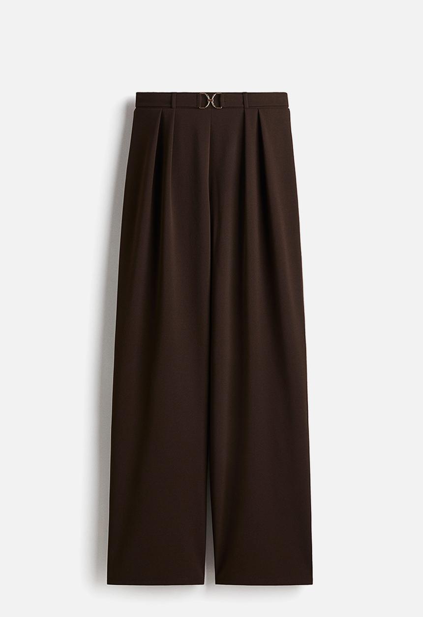H&M - Buckle-detail tailored trousers - dark brown