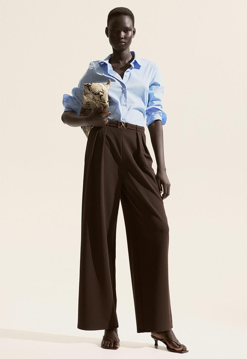 H&M - Buckle-detail tailored trousers - dark brown