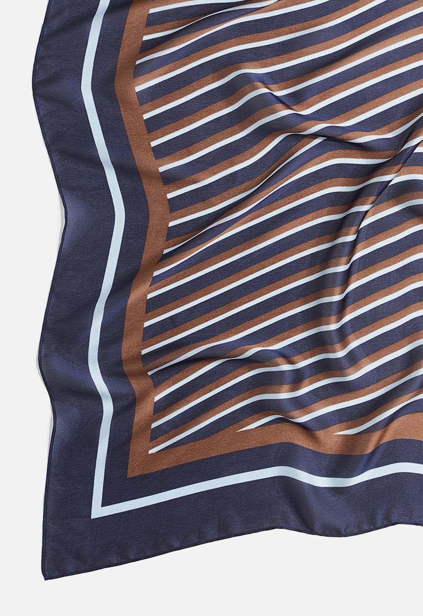 H&M - Patterned scarf - navy blue & brown striped