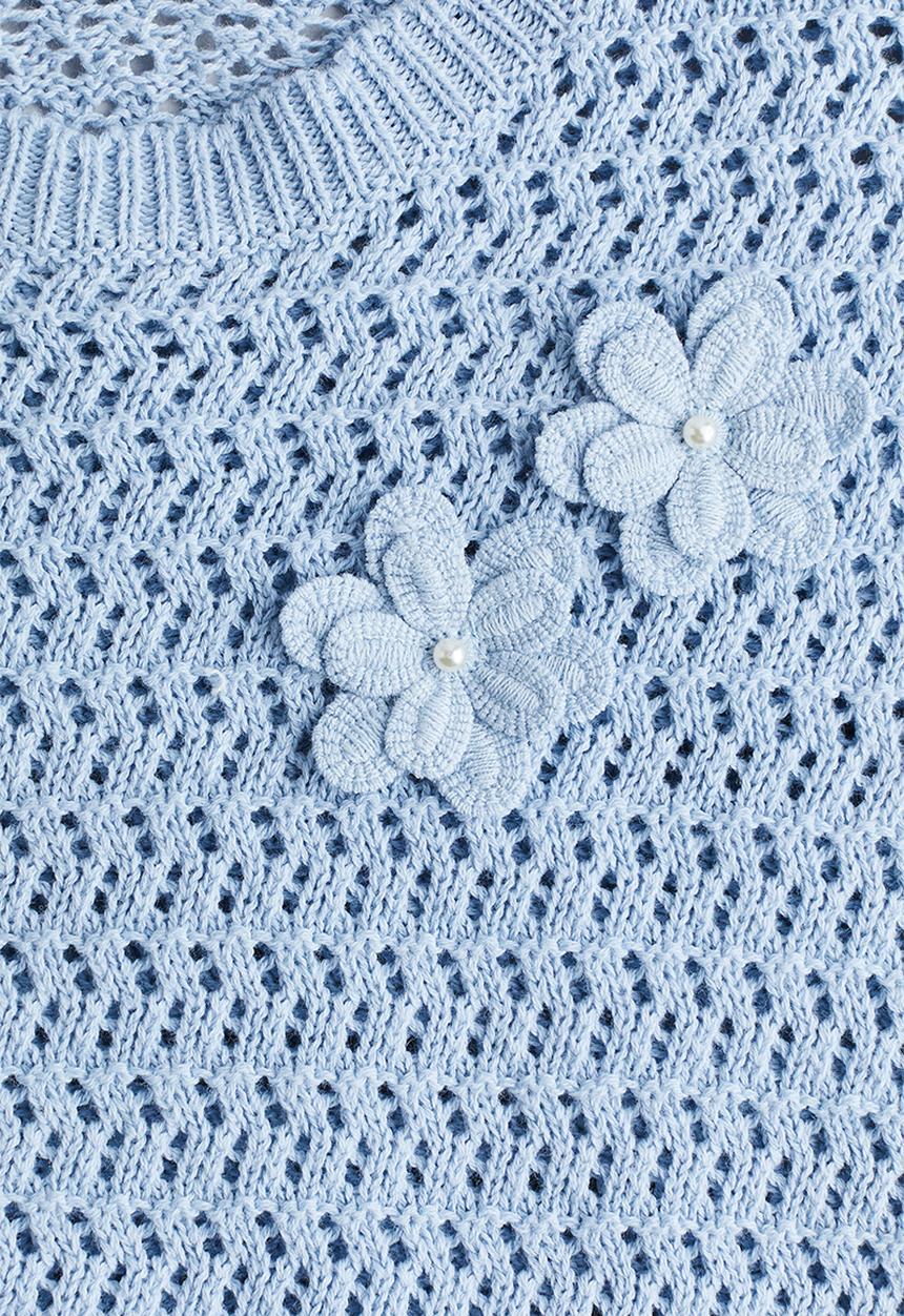 H&M - Hole-knit cotton jumper - light blue/flowers