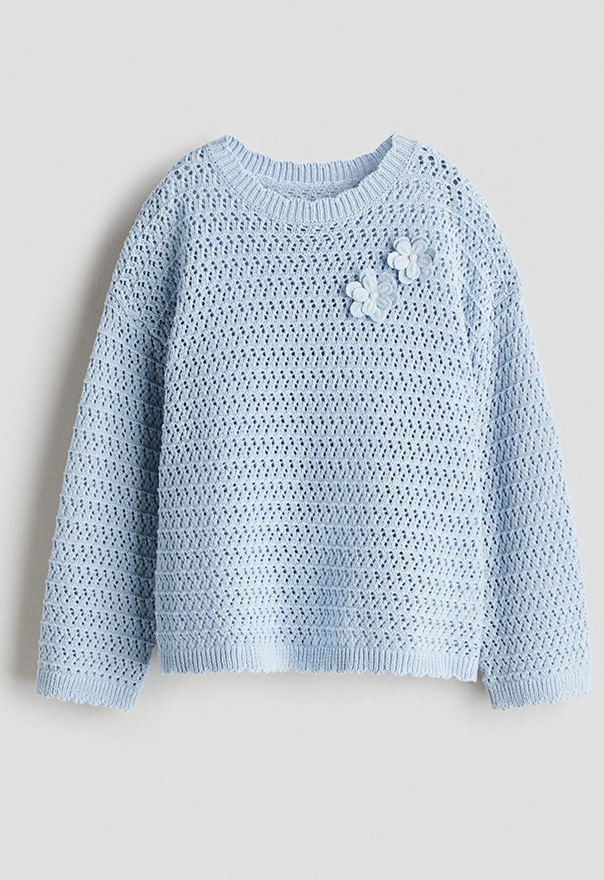 H&M - Hole-knit cotton jumper - light blue/flowers