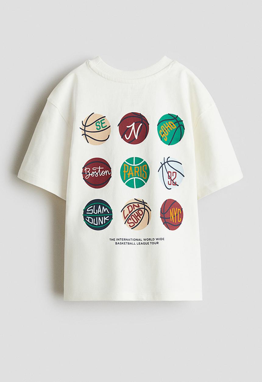 H&M - Printed cotton T-shirt - cream/basketballs
