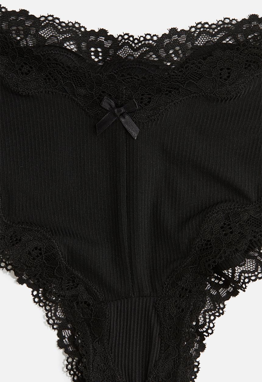 H&M - 3-Pack microfibre and lace hipster briefs - black