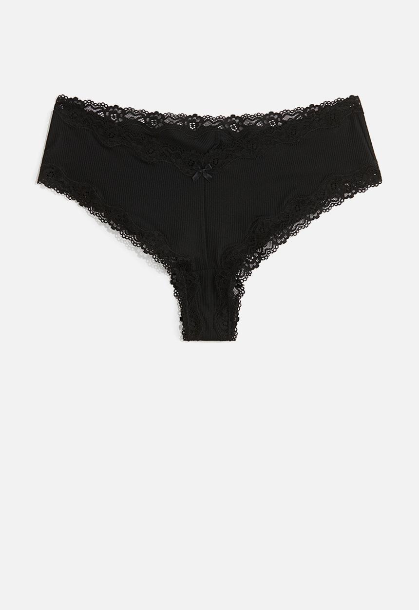 H&M - 3-Pack microfibre and lace hipster briefs - black