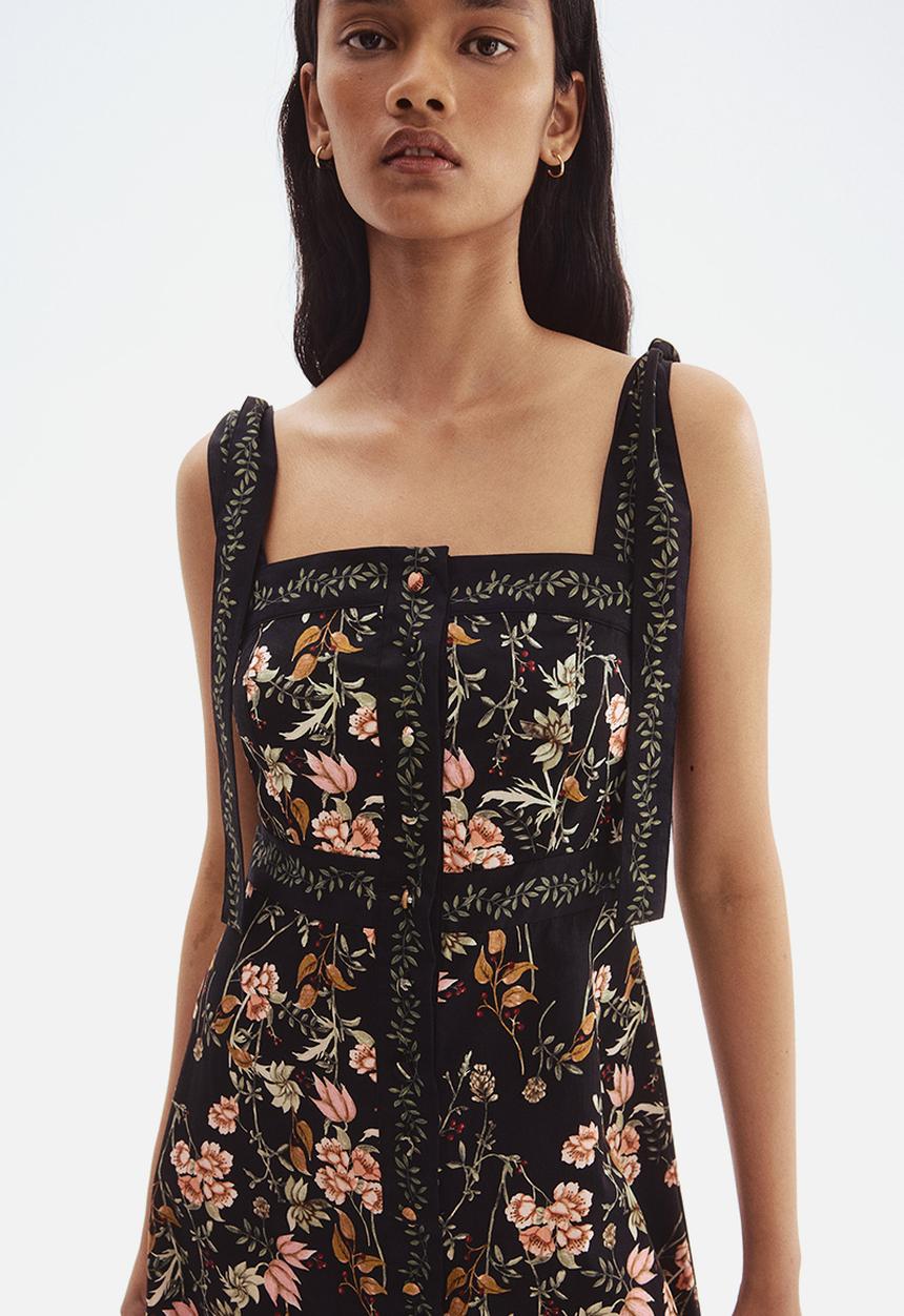 H&M - Tie-strap cotton dress - black floral 