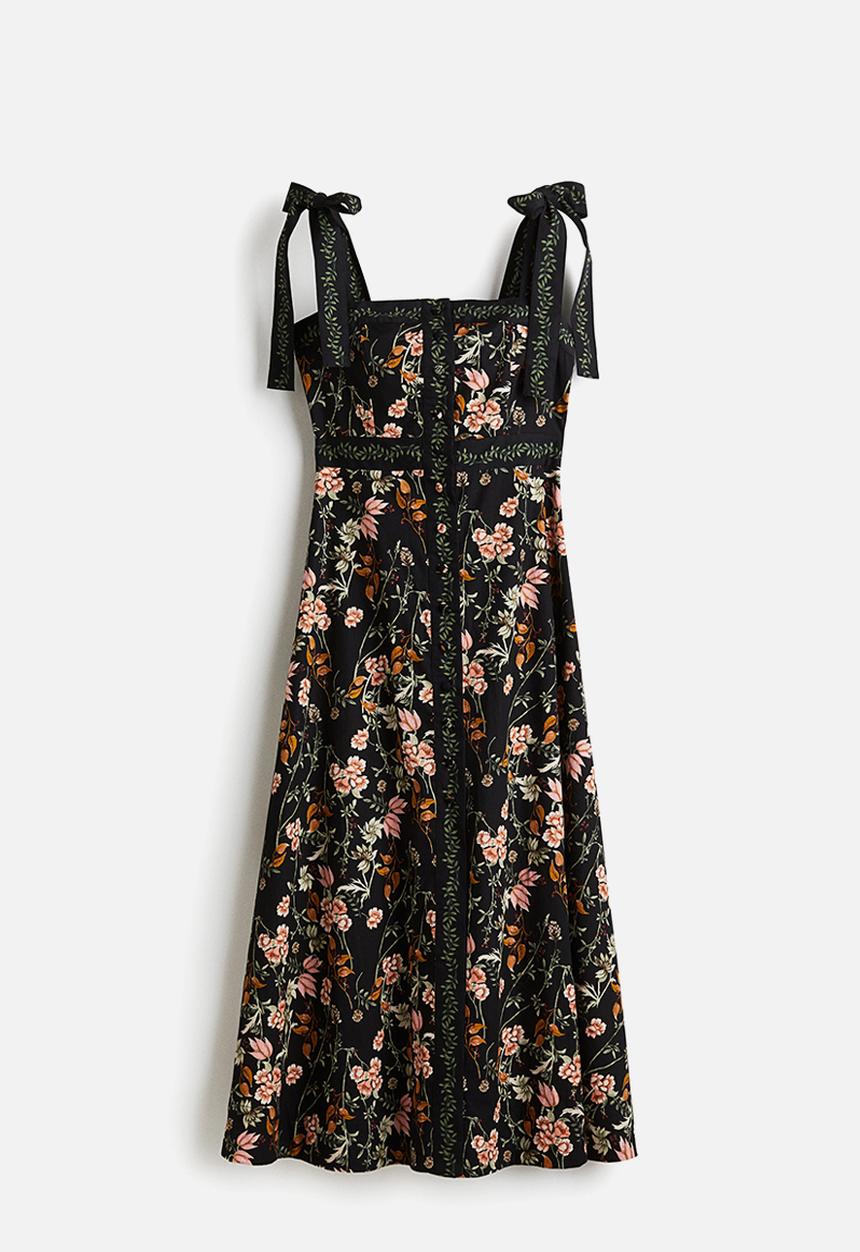 H&M - Tie-strap cotton dress - black floral 