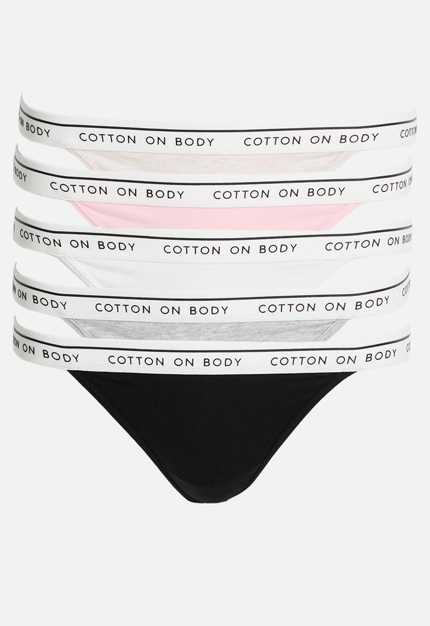 Cotton On - Branded Cotton Tanga G String Brief 5Pk - multi
