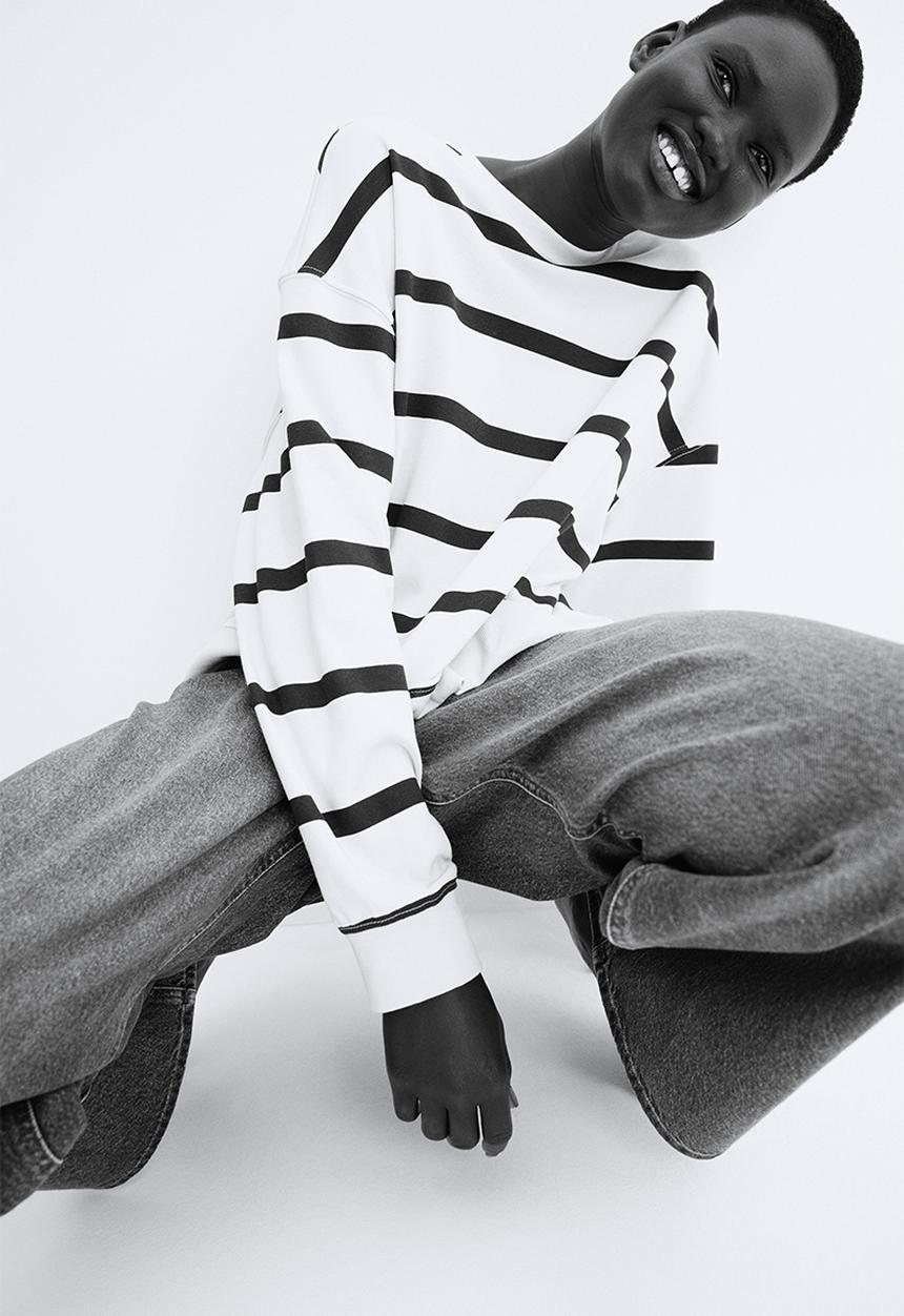 H&M - Dropped-shoulder sweatshirt - cream/striped 