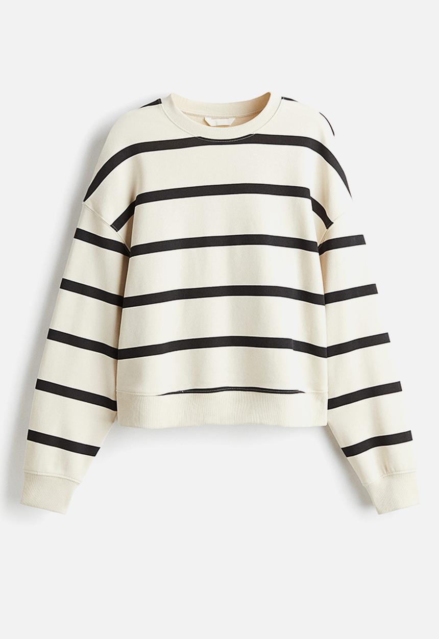 H&M - Dropped-shoulder sweatshirt - cream/striped 