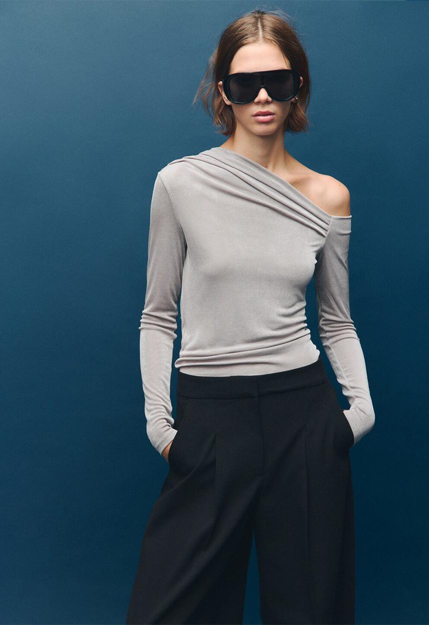 MANGO - T-shirt creponi - gray