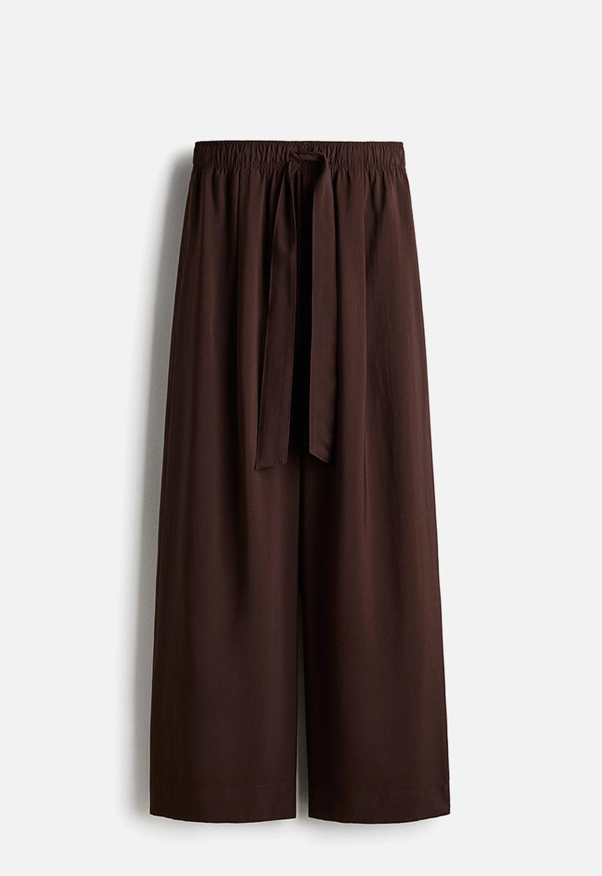 H&M - Wide tie-belt trousers - dark brown