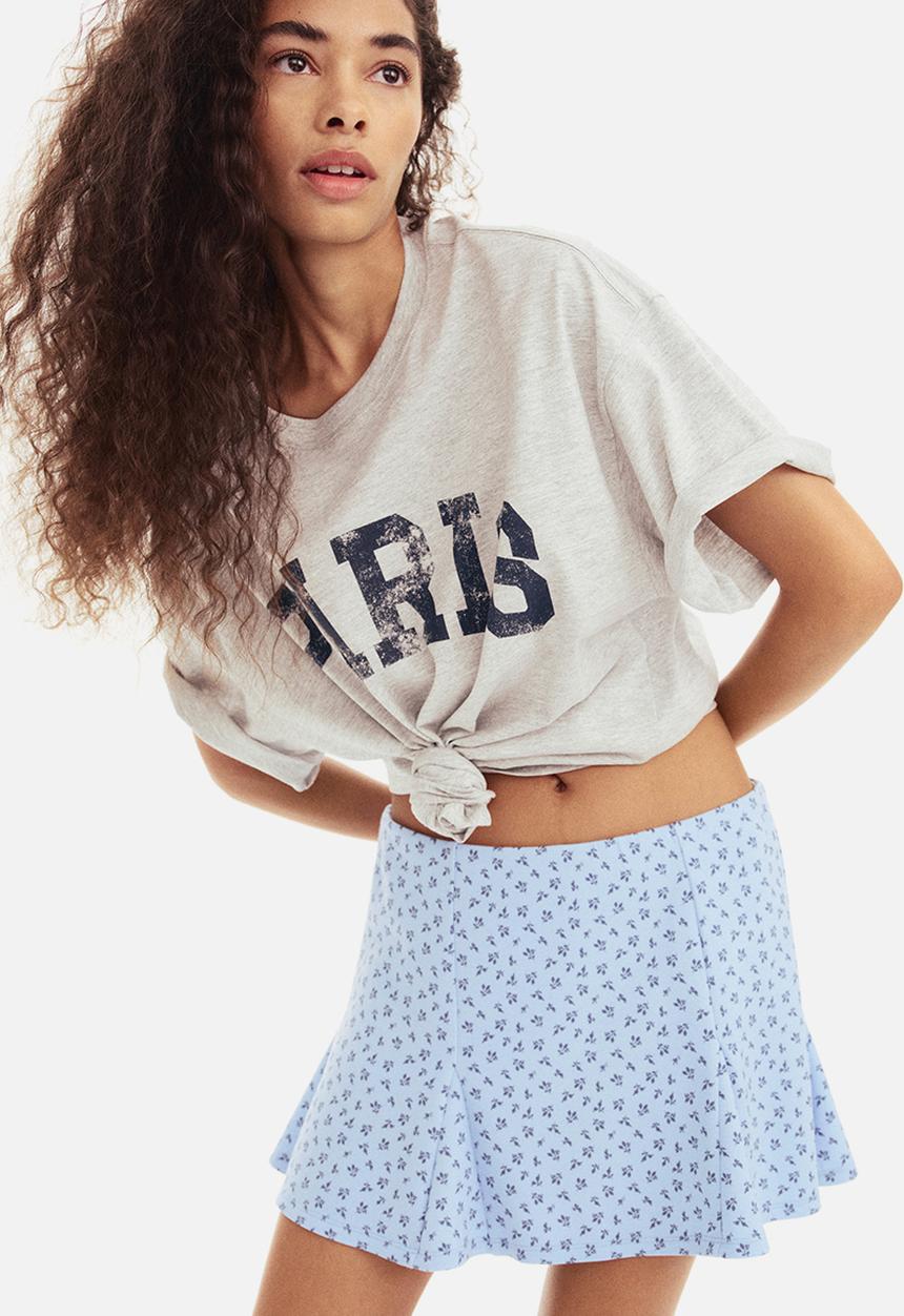 H&M - Pleated scuba skort - light blue floral