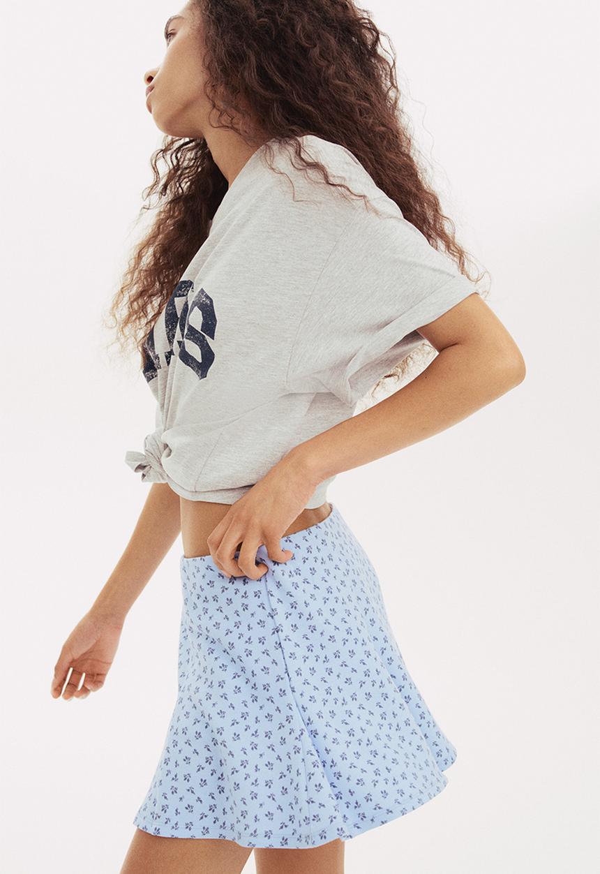H&M - Pleated scuba skort - light blue floral