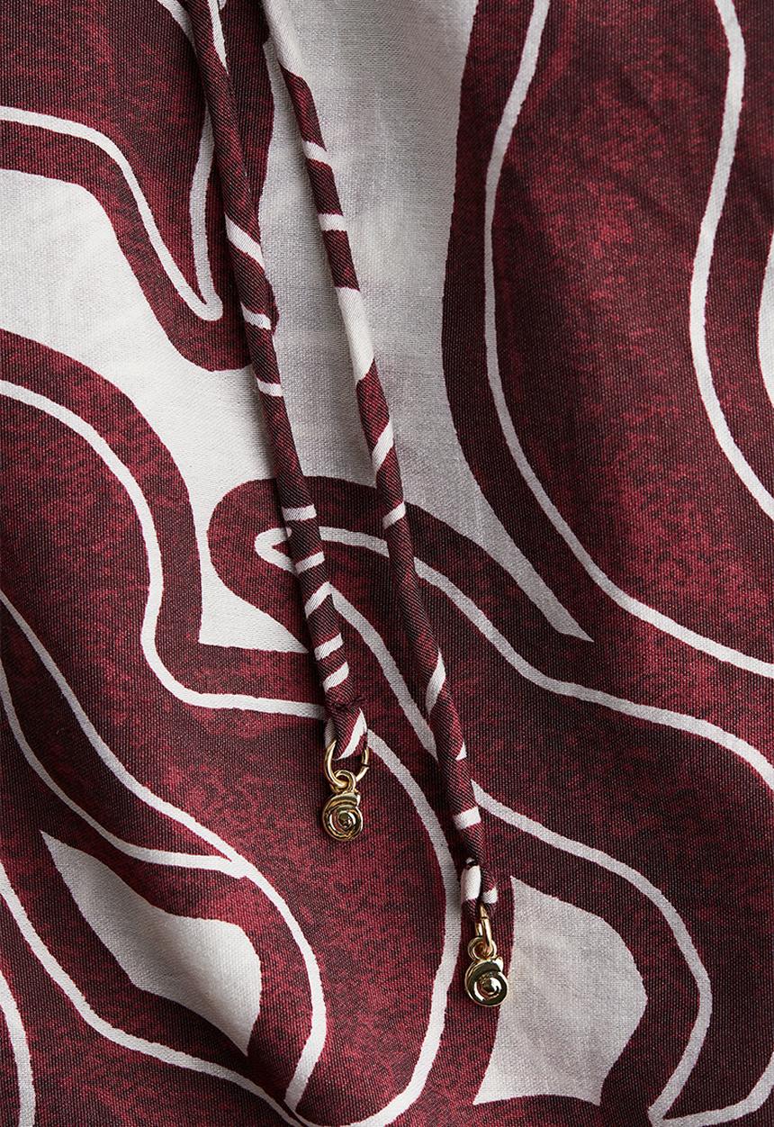 H&M - Frill-collar blouse - dark red/patterned