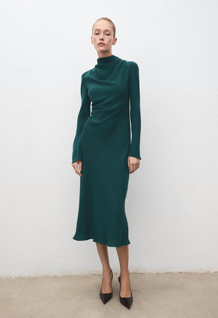 MANGO - Dress caro - medium green