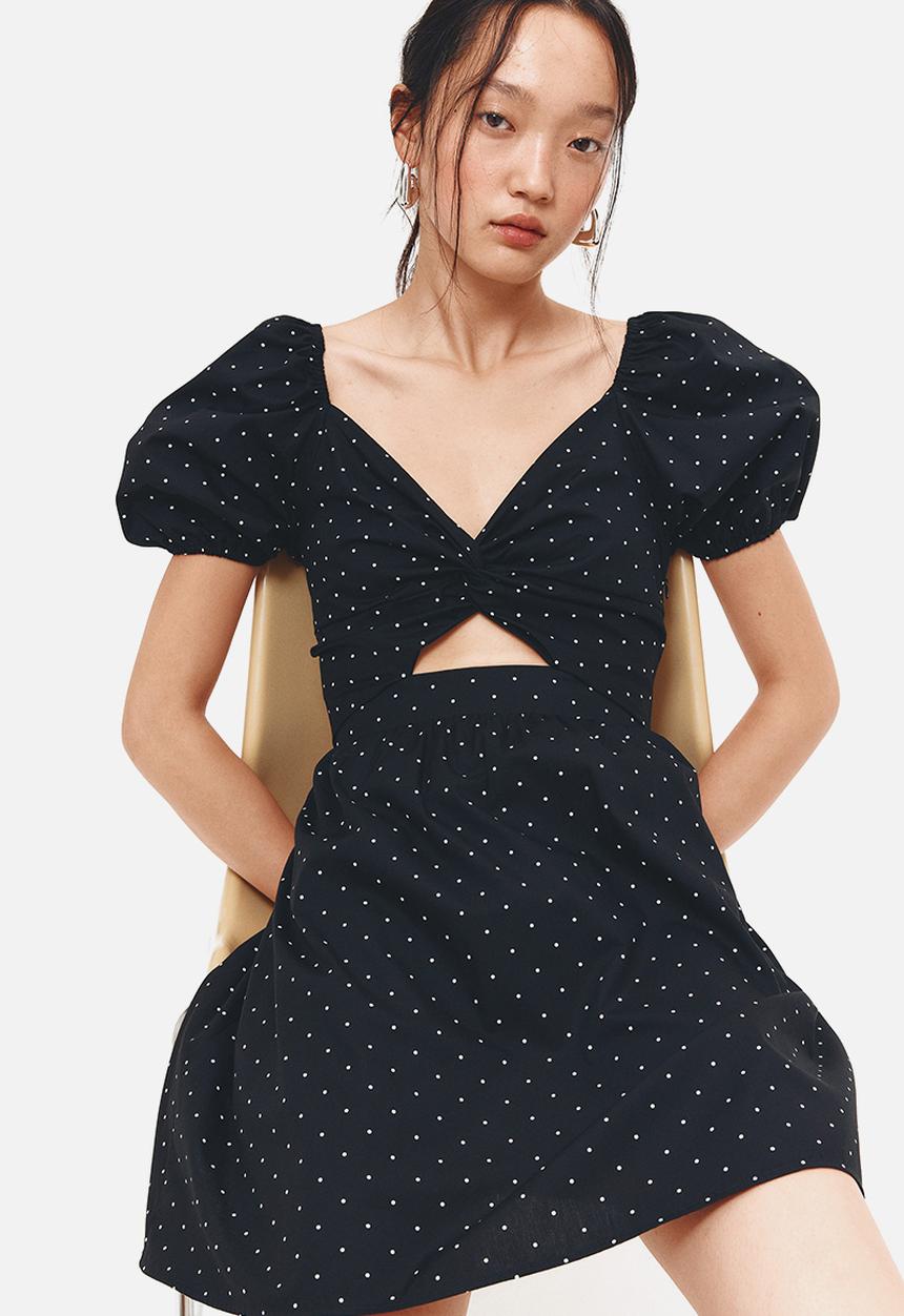 H&M - Twist-detail dress -black/spotted