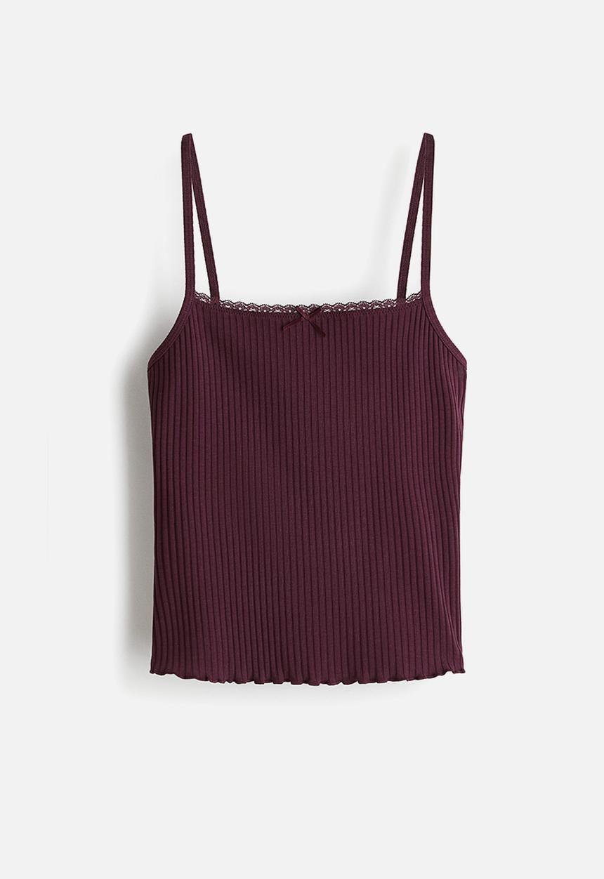 H&M - Lace-trimmed strappy top - burgundy
