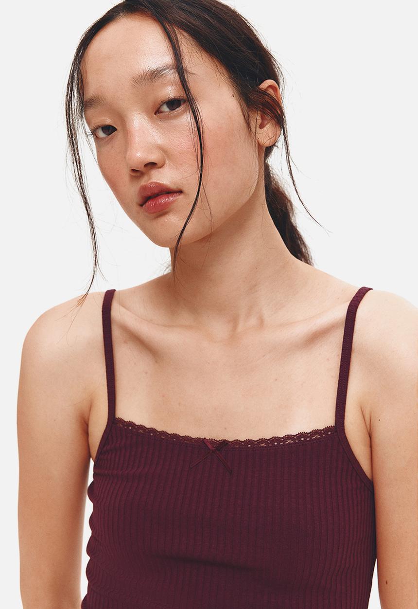 H&M - Lace-trimmed strappy top - burgundy