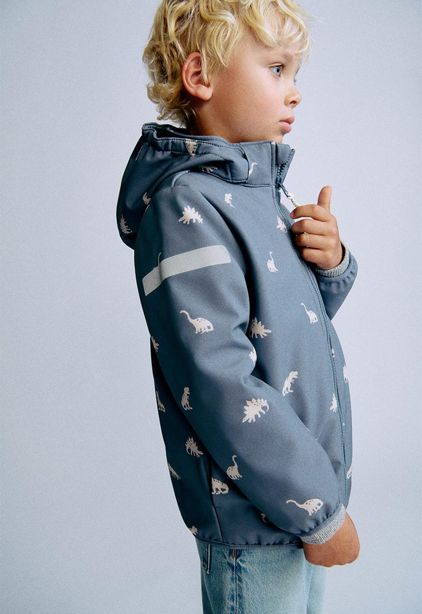 H&M - Water-resistant softshell jacket - steel blue dinosaurs