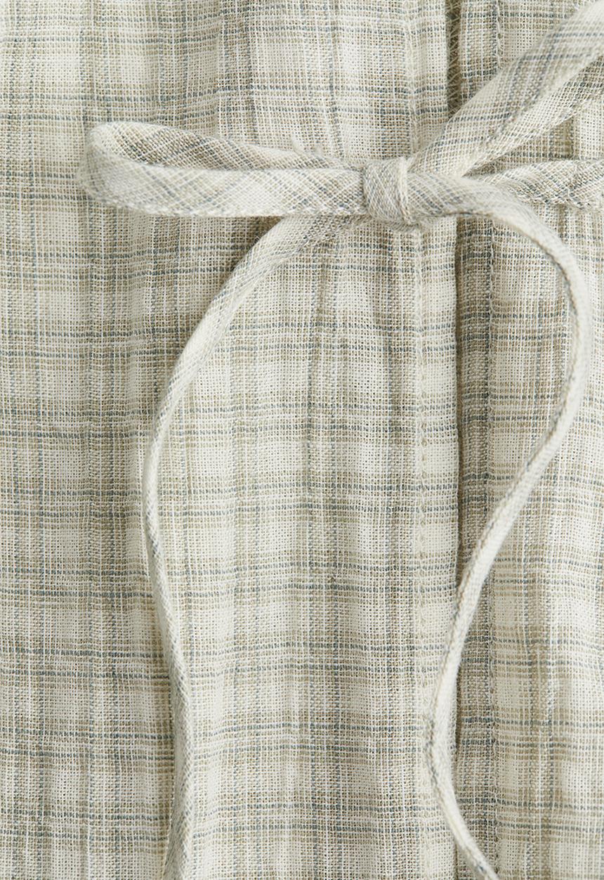 H&M - Tie-front cotton dress - light khaki green/checked 