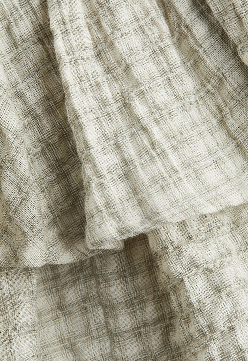 H&M - Tiered drawstring skirt - light khaki green checked