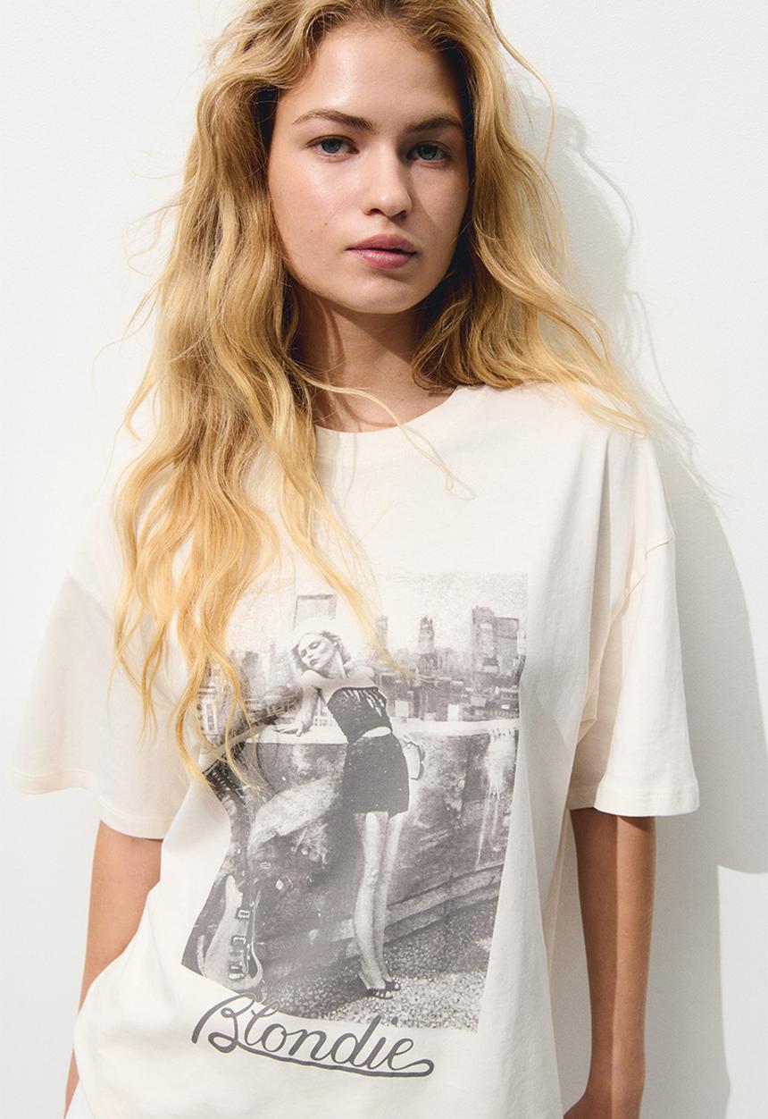 H&M - Oversized printed T-shirt - white/blondie 
