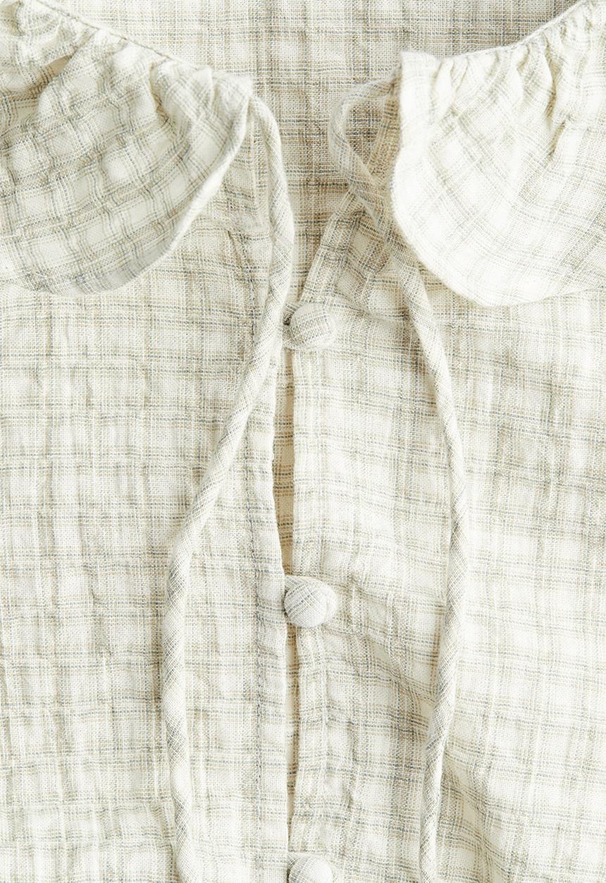 H&M - Frill-collared blouse - light beige checked