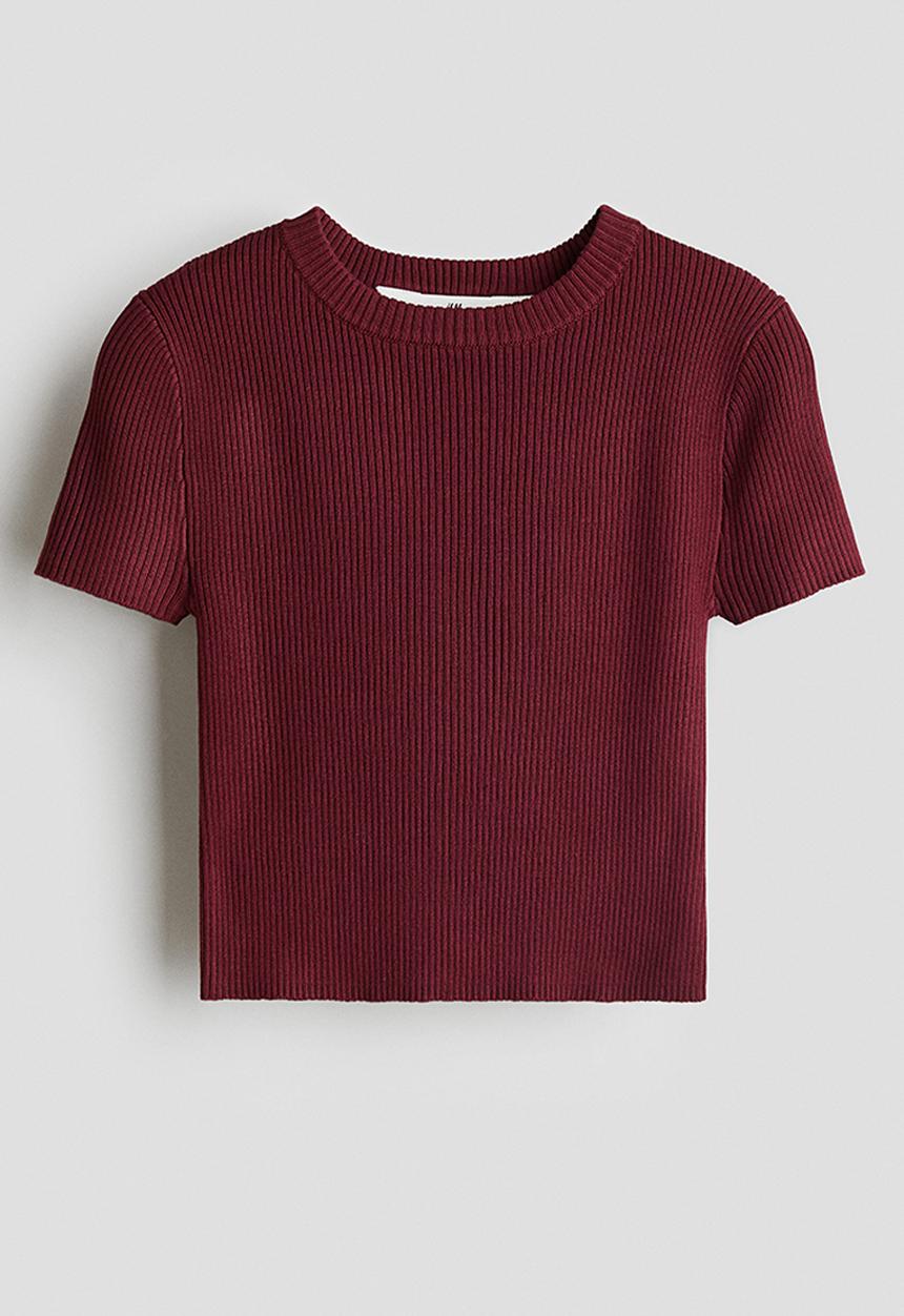 H&M - Short rib-knit top - dark red