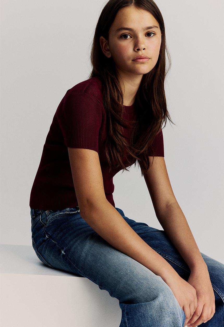 H&M - Short rib-knit top - dark red