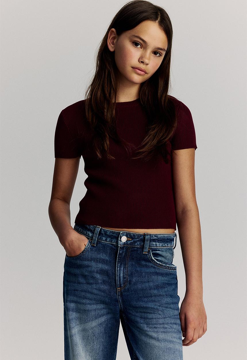H&M - Short rib-knit top - dark red