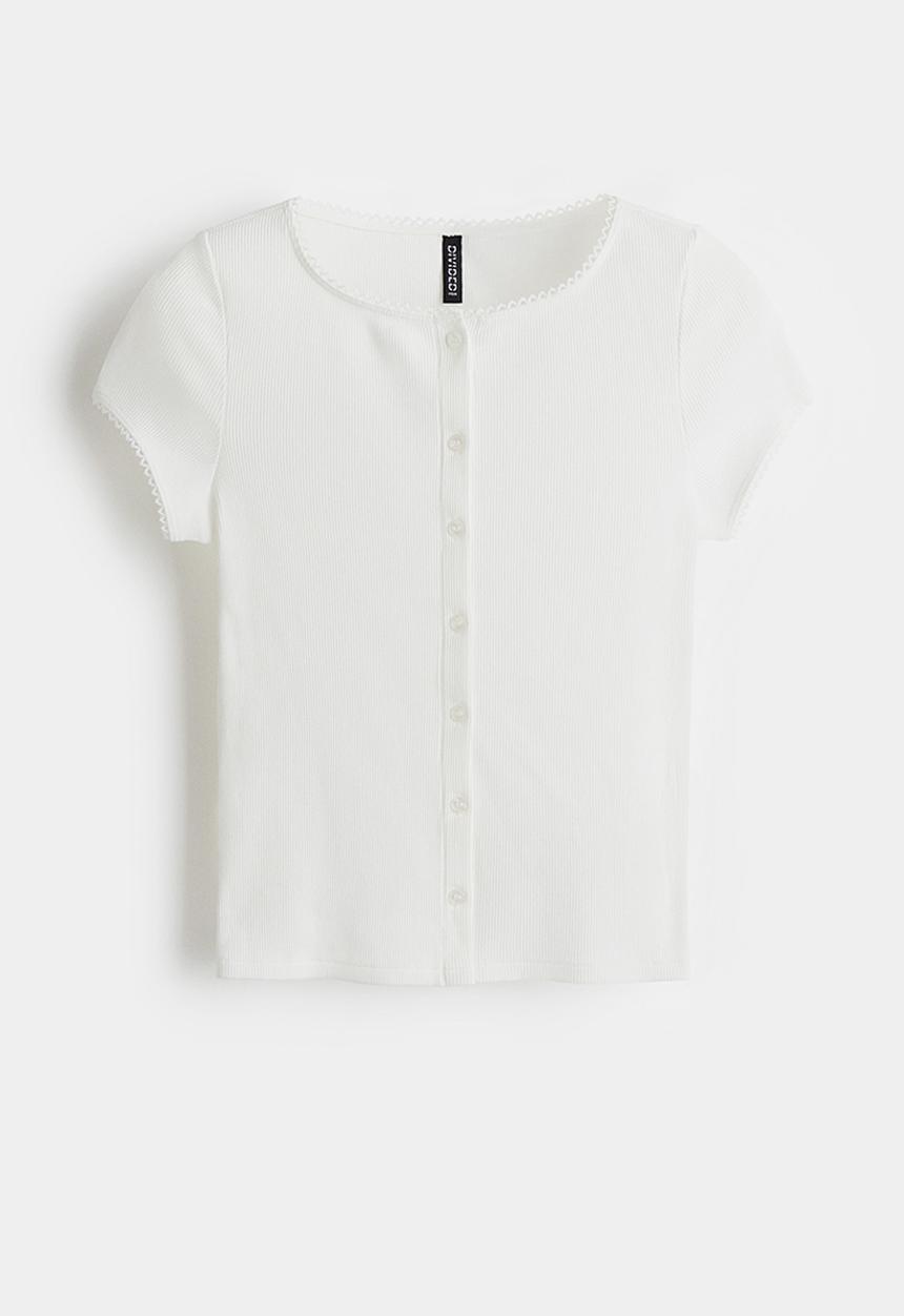 H&M - Ribbed button-front top - white