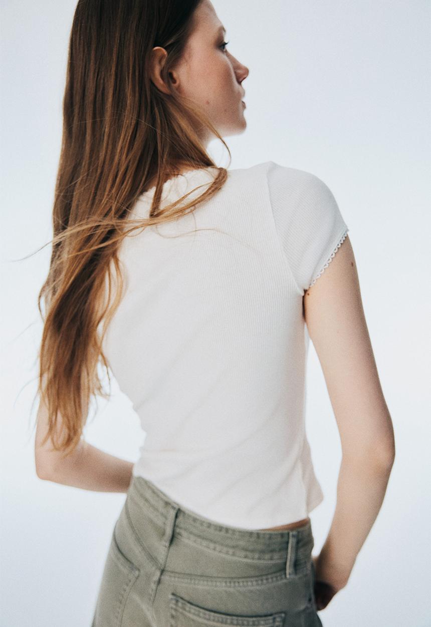 H&M - Ribbed button-front top - white