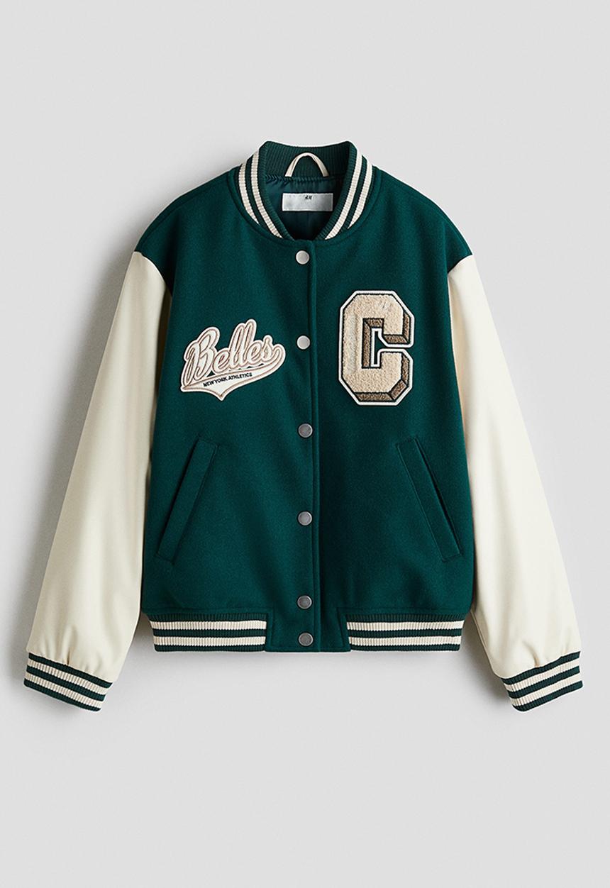 H&M - Appliquéd baseball jacket - dark green