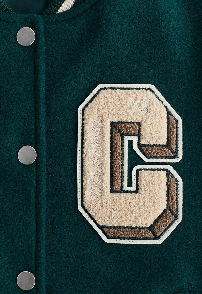 H&M - Appliquéd baseball jacket - dark green