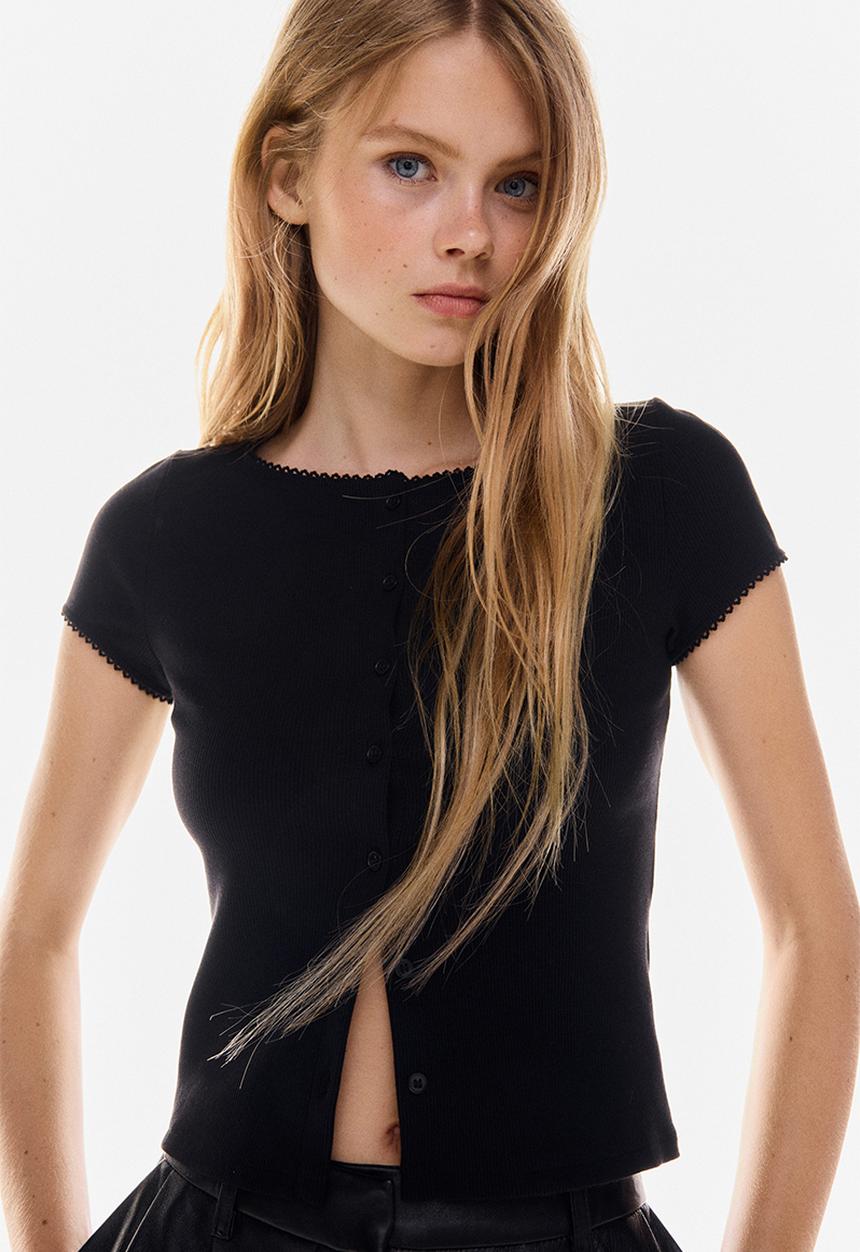 H&M - Ribbed button-front top - black
