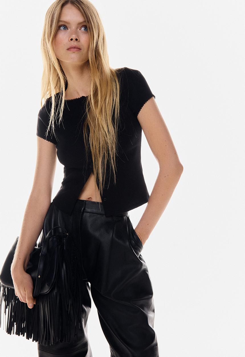 H&M - Ribbed button-front top - black